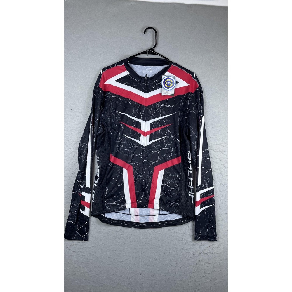 Baleaf Cycling Jersey‎ Mens XL Black Red Full Zip Long Sleeve UPF 30+ Bike Shirt
